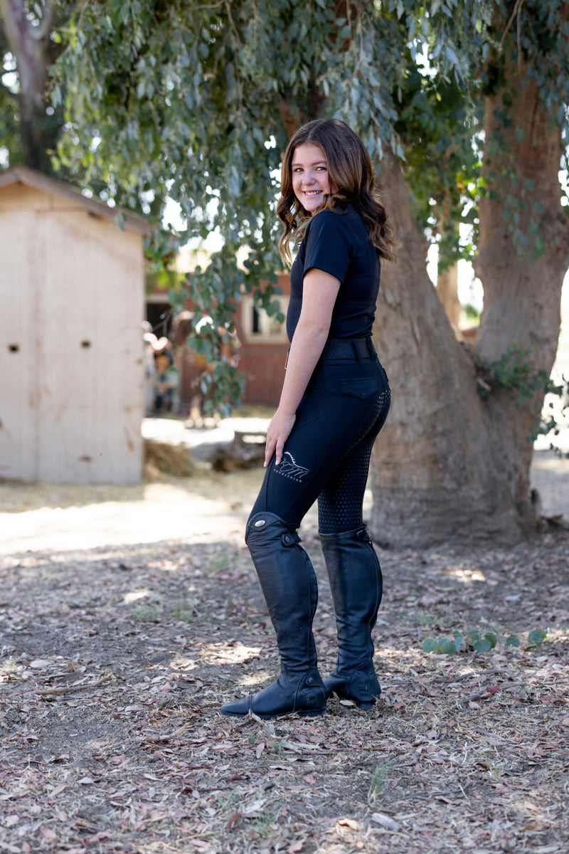 Black Button up CM logo Breeches Women's Full Seat Riding Silicon Grip Horse Riding Equestrian Breeches