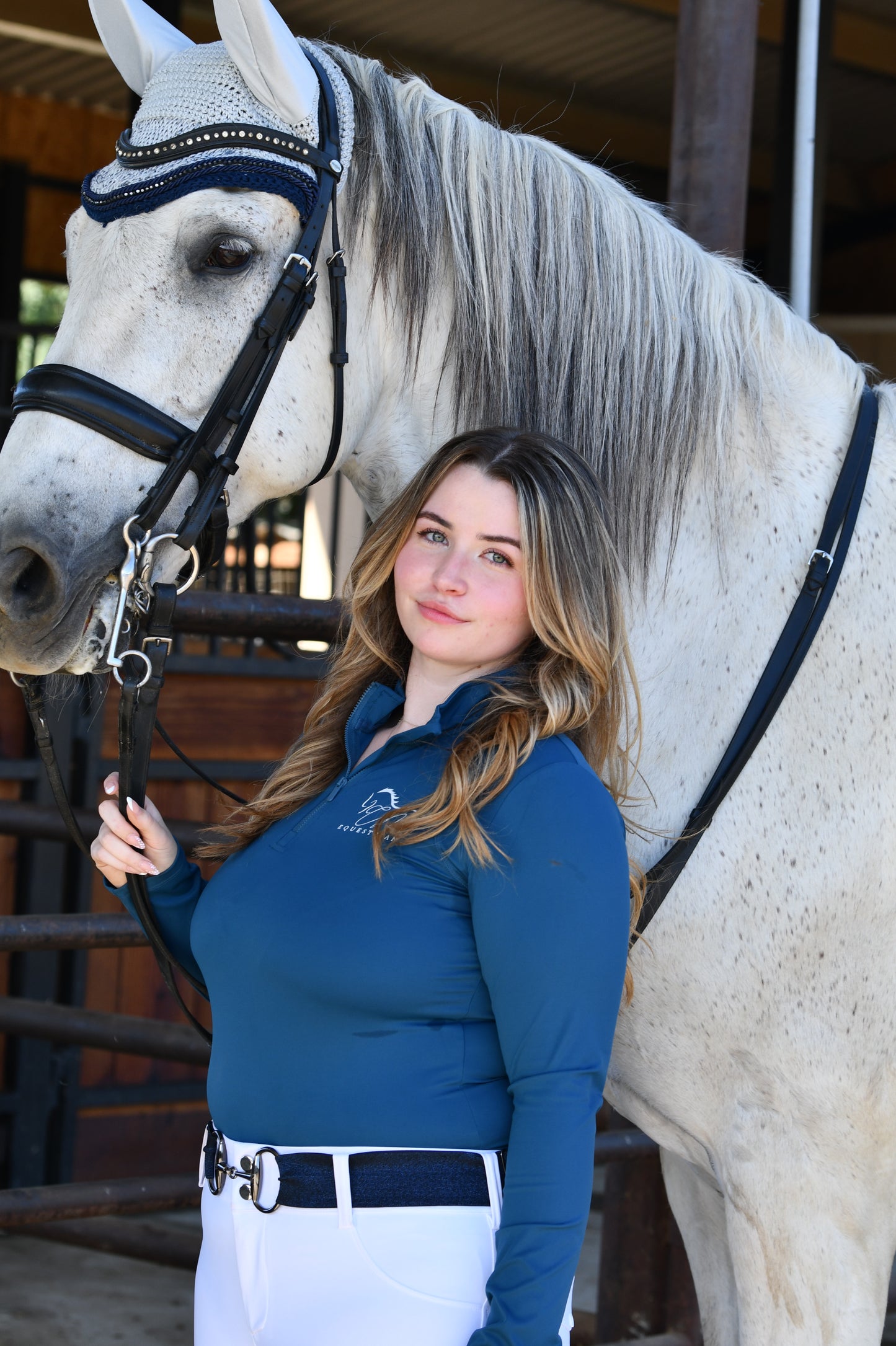 Women Equestrian, long sleeve base shirt with CM logo on chest