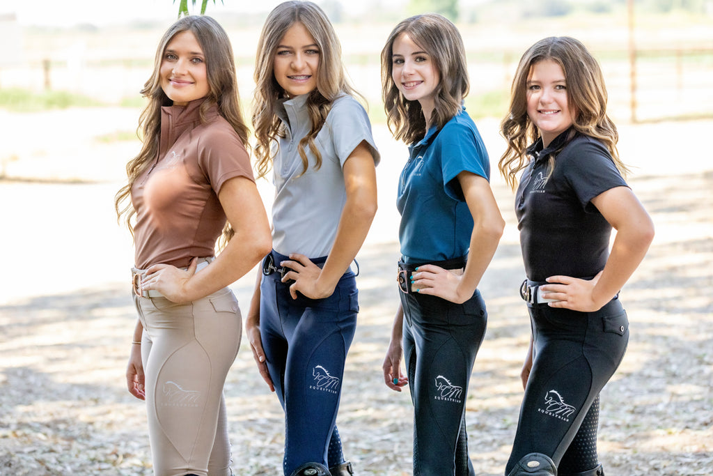 Equestrian, short sleeve solid color zip up shirt CM Equestrian logo