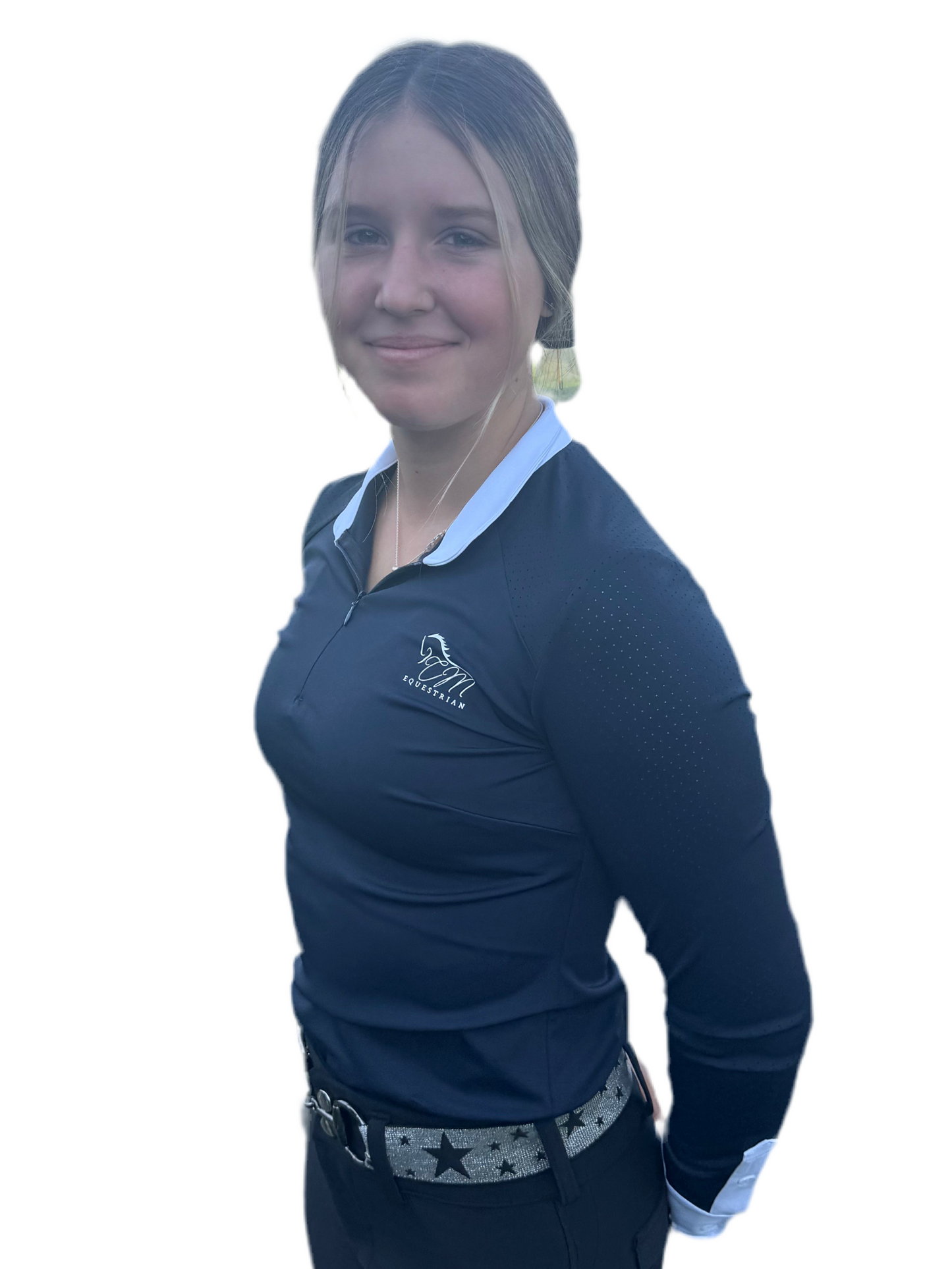 Black Equestrian Fancy cuff two tone long sleeve black and white shirt