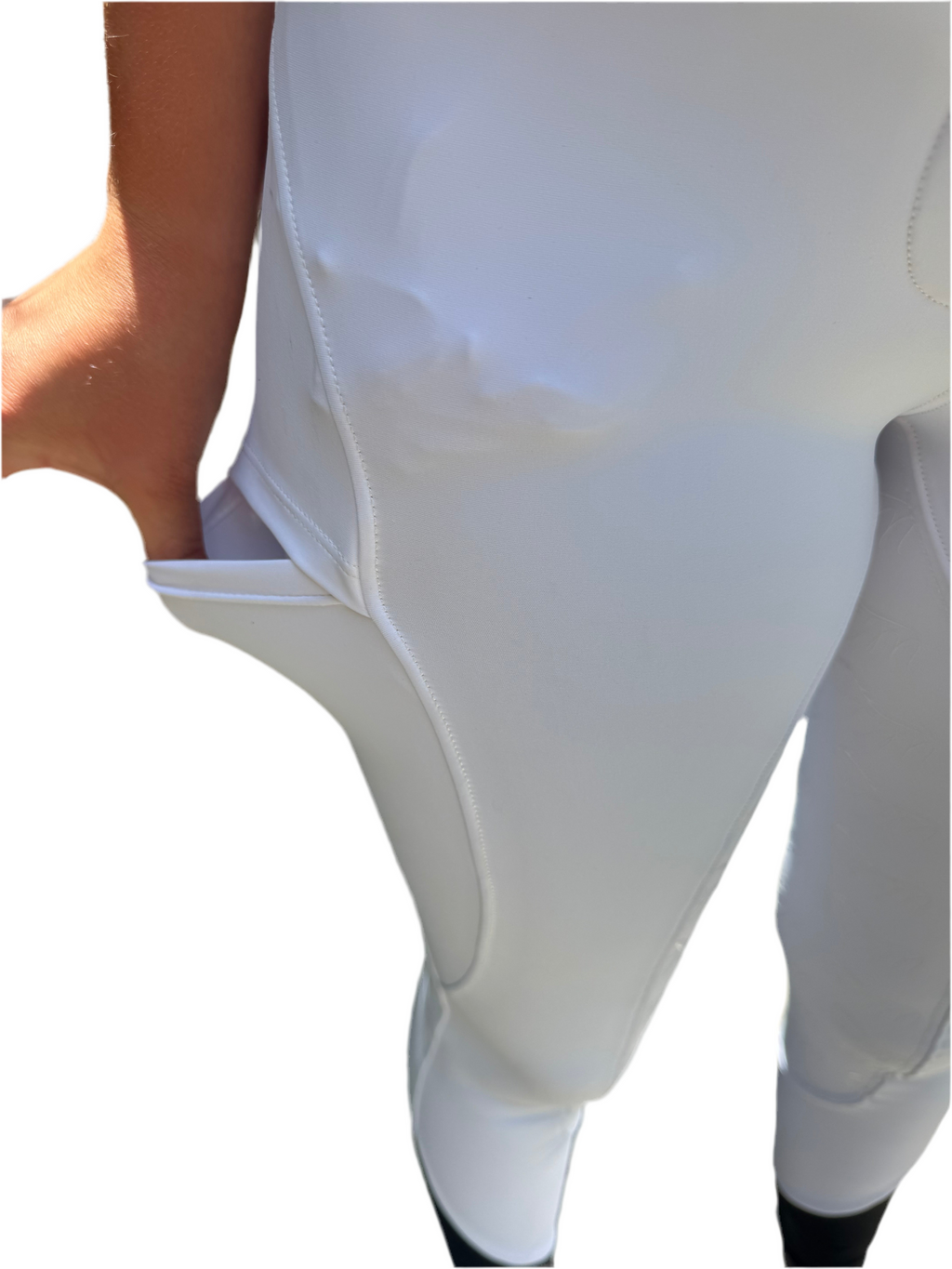 White Cm Equestrian Button Breeches CM logo on full bottomed