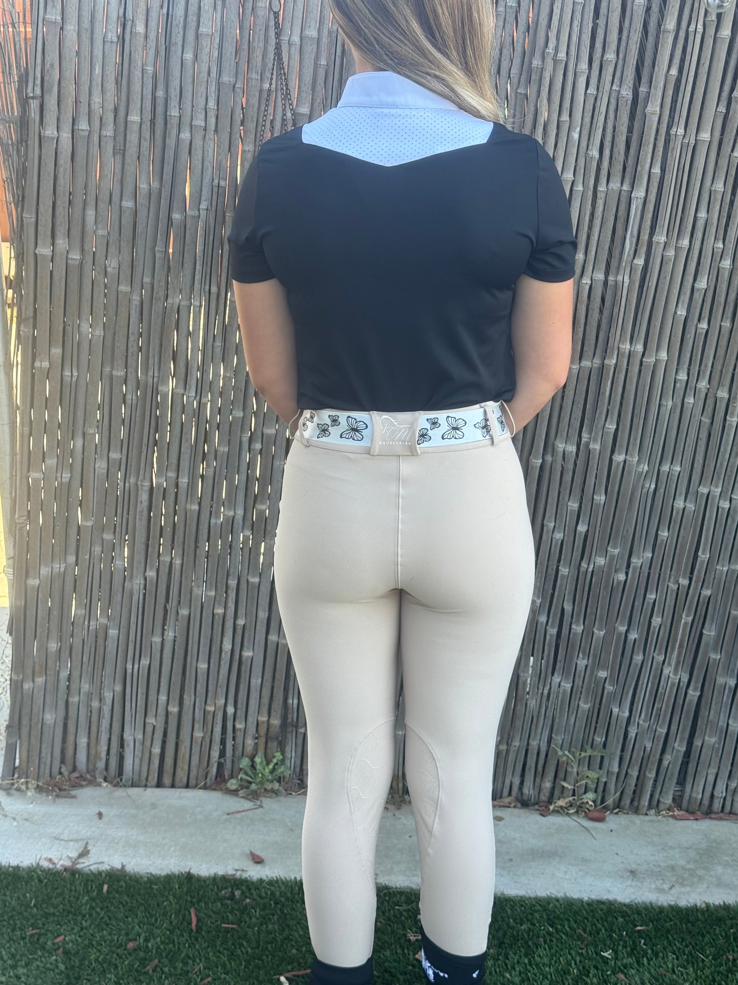 Cm Tan Knee Equestrian Button Breeches with CM logo