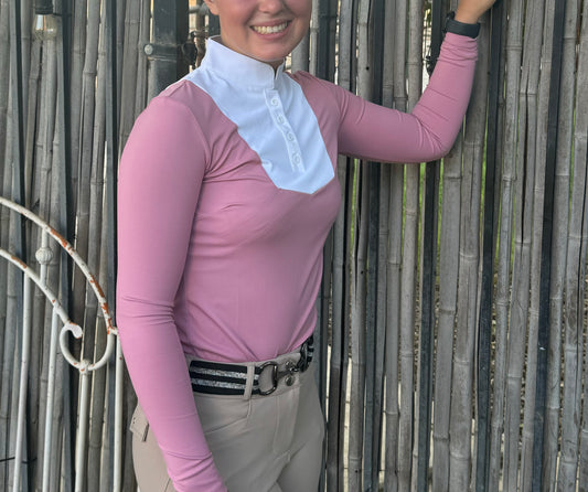 Equestrian pink and white two tone long sleeve show shirt