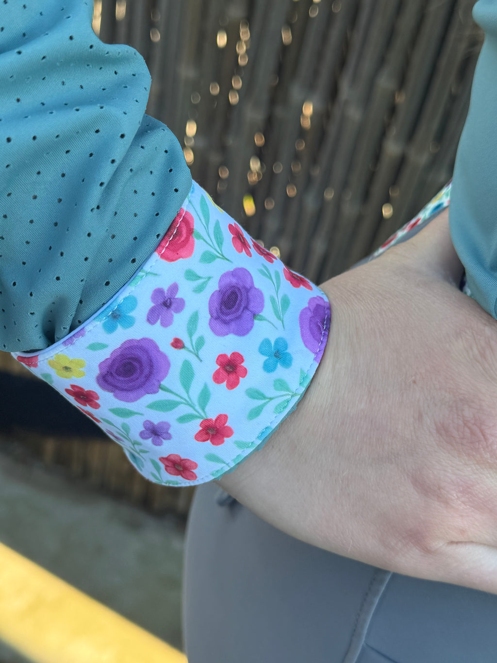 Pre order sage CM two tone long sleeve with floral logo in cuff and collar