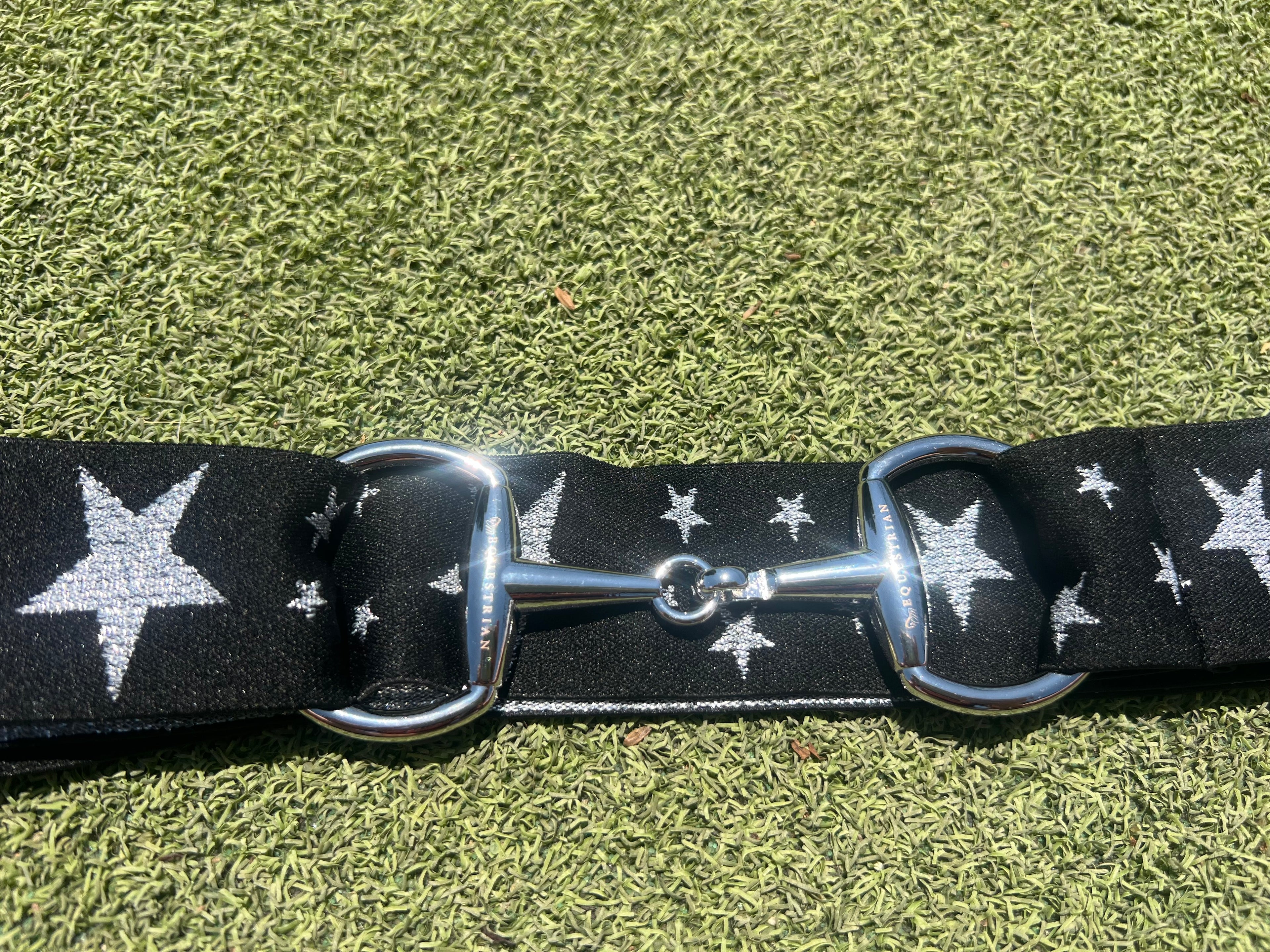 Star silver and black snaffle belt buckle with adjustable