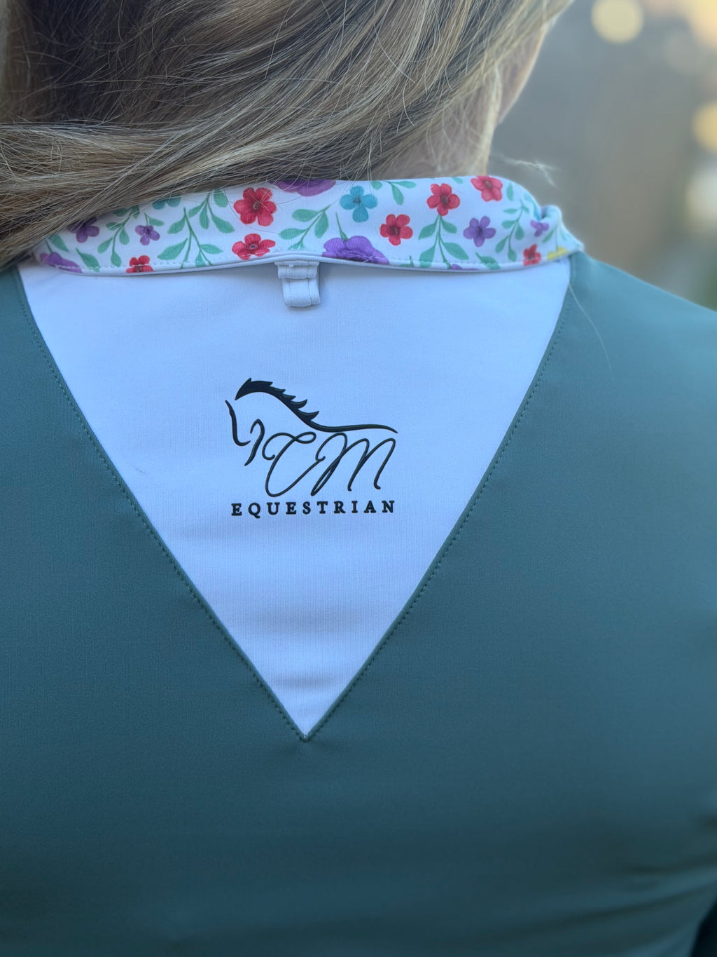 Pre order sage CM two tone long sleeve with floral logo in cuff and collar