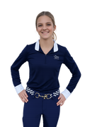 Navy Equestrian Fancy cuff two tone long sleeve navy and white shirt