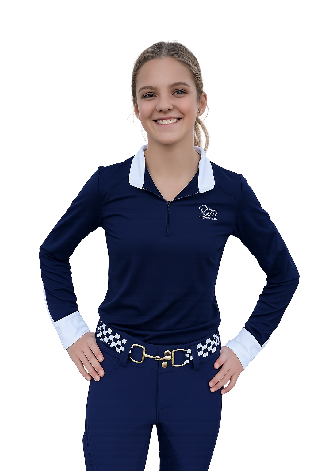 Navy Equestrian Fancy cuff two tone long sleeve navy and white shirt