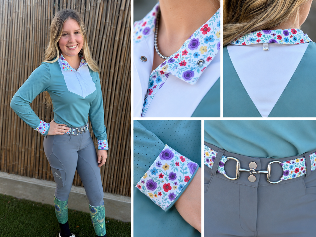 Pre order sage CM two tone long sleeve with floral logo in cuff and collar