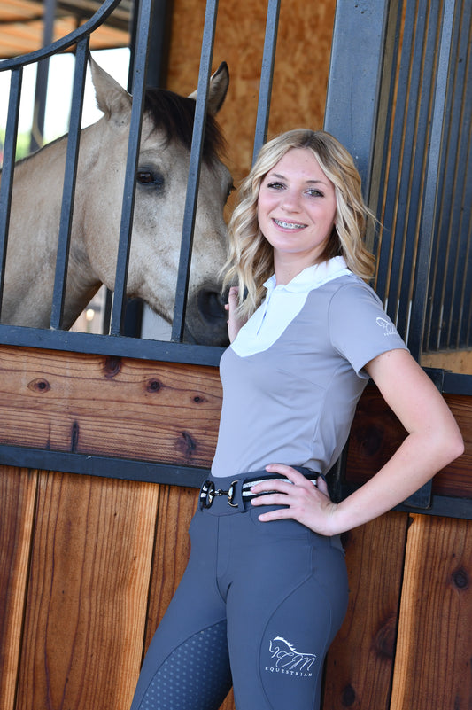 Equestrian two tone light grey and white show shirt short Sleeve