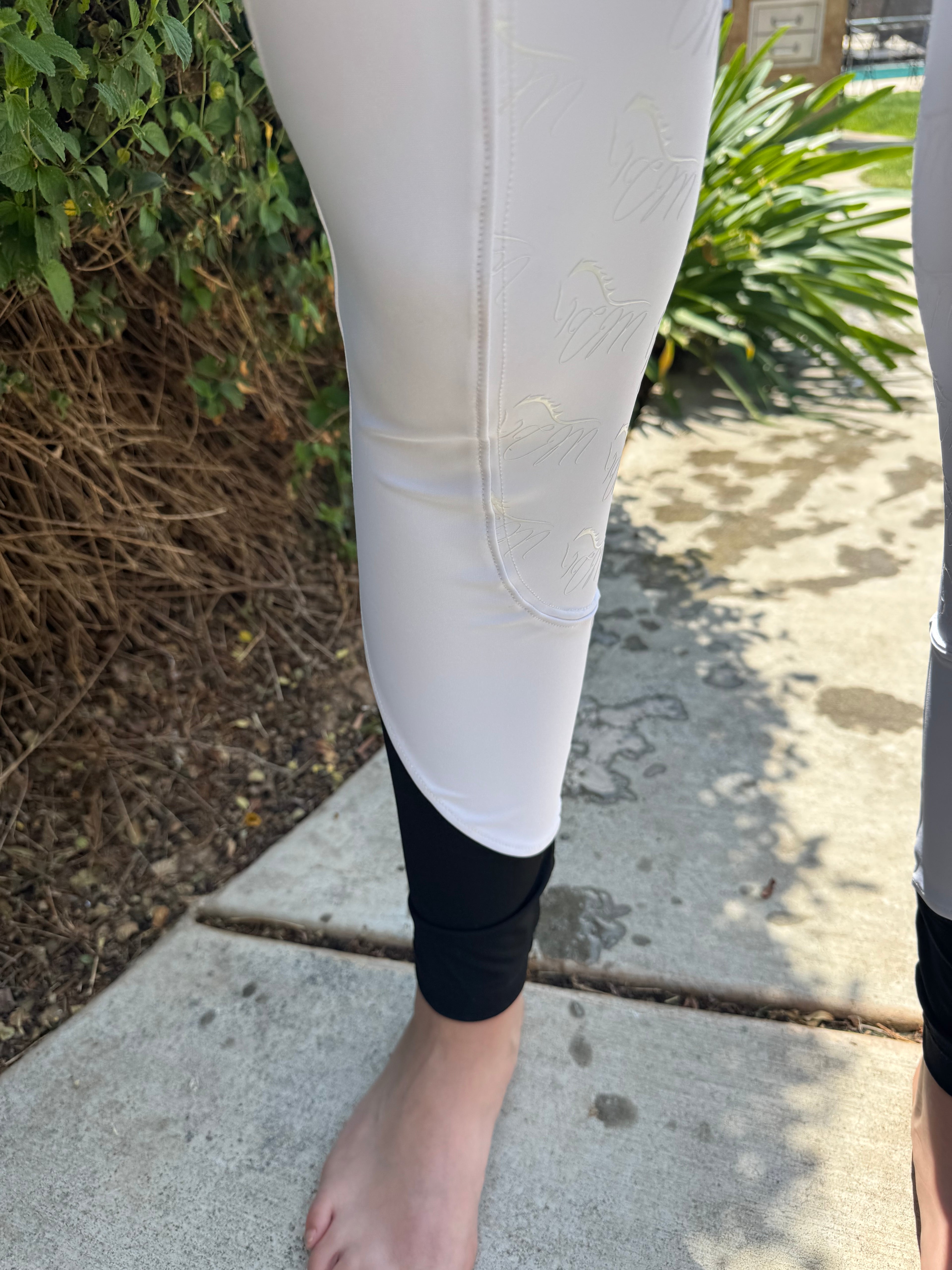 White Cm Equestrian Button Breeches CM logo on full bottomed