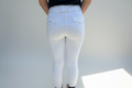 White Cm Equestrian Button Breeches CM logo on full bottomed