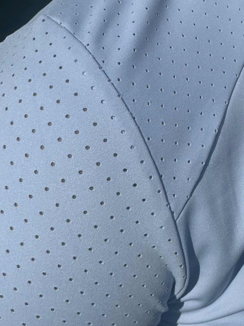 Baby Blue Equestrian Fancy cuff two tone long sleeve light Blue and white show shirt