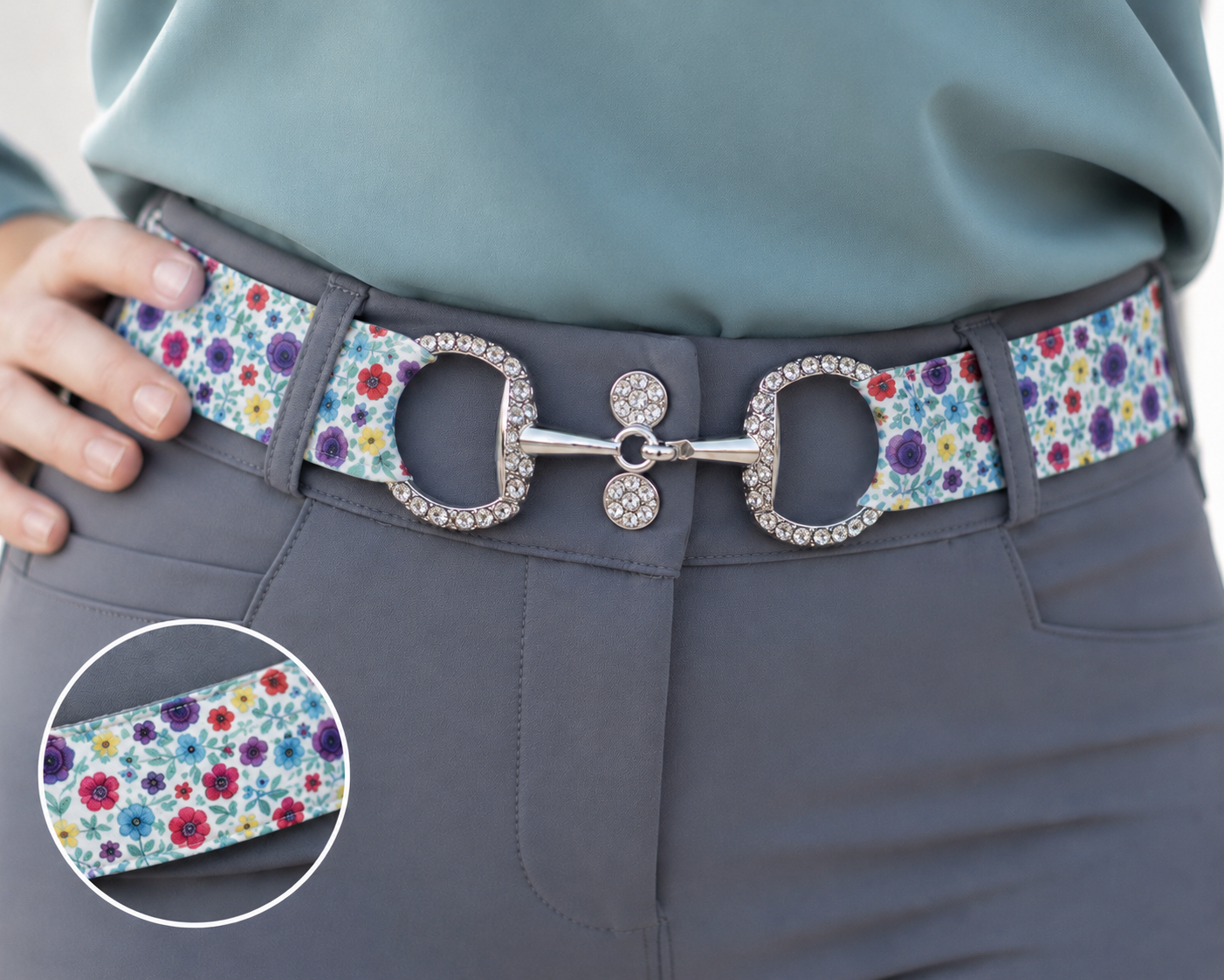 2” sparkle CZ snaffle bit floral pattern Cm logo one size fits most