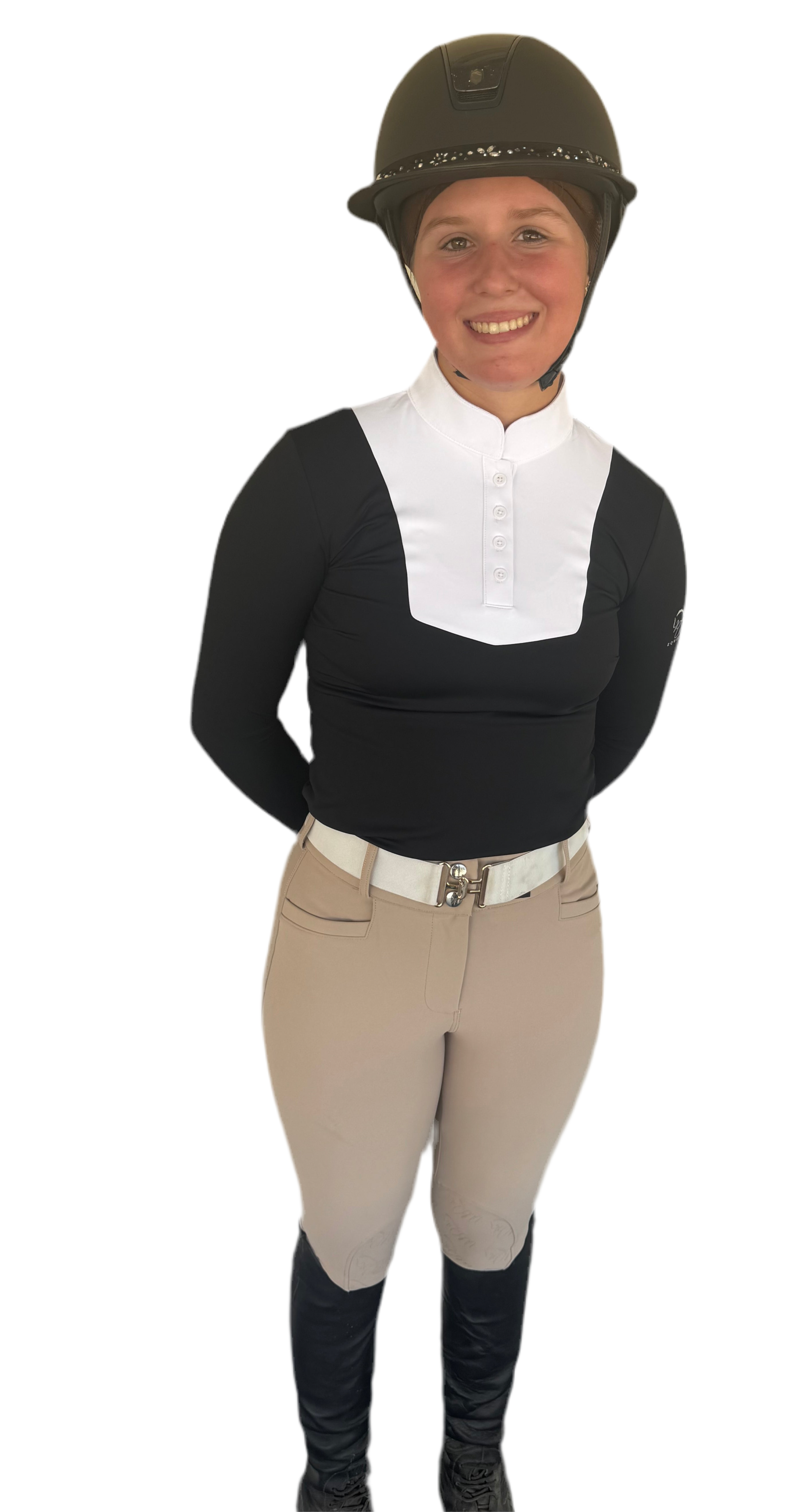 Cm Tan Knee Equestrian Button Breeches with CM logo