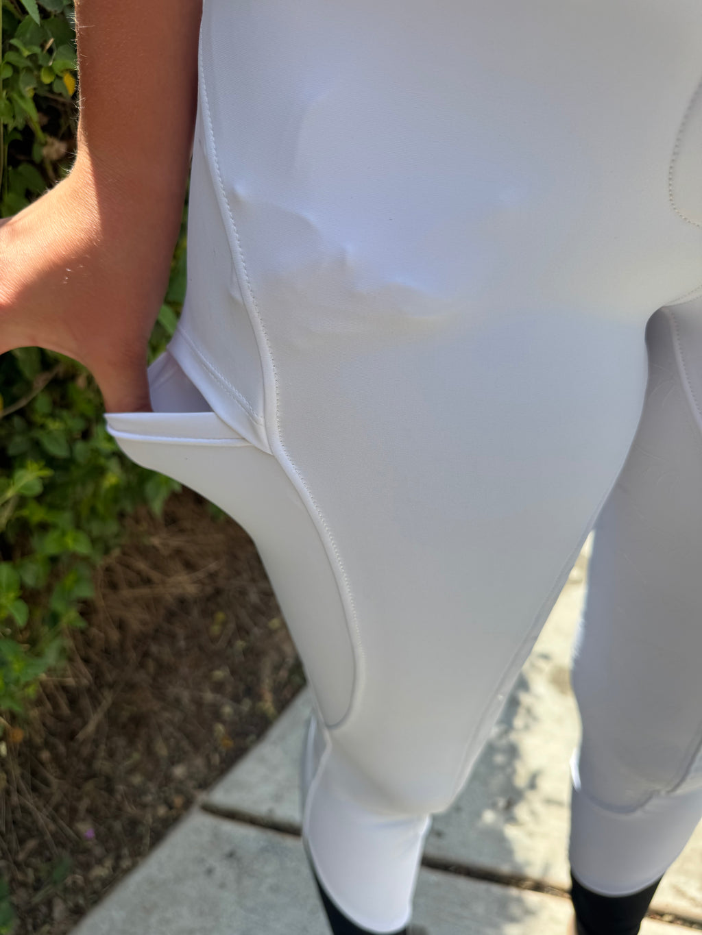 White Cm Equestrian Button Breeches CM logo on full bottomed