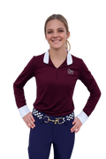 Burgundy white Equestrian Fancy cuff two tone long sleeve shirt