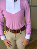 lavender CM two tone long sleeve with floral logo in cuff and collar