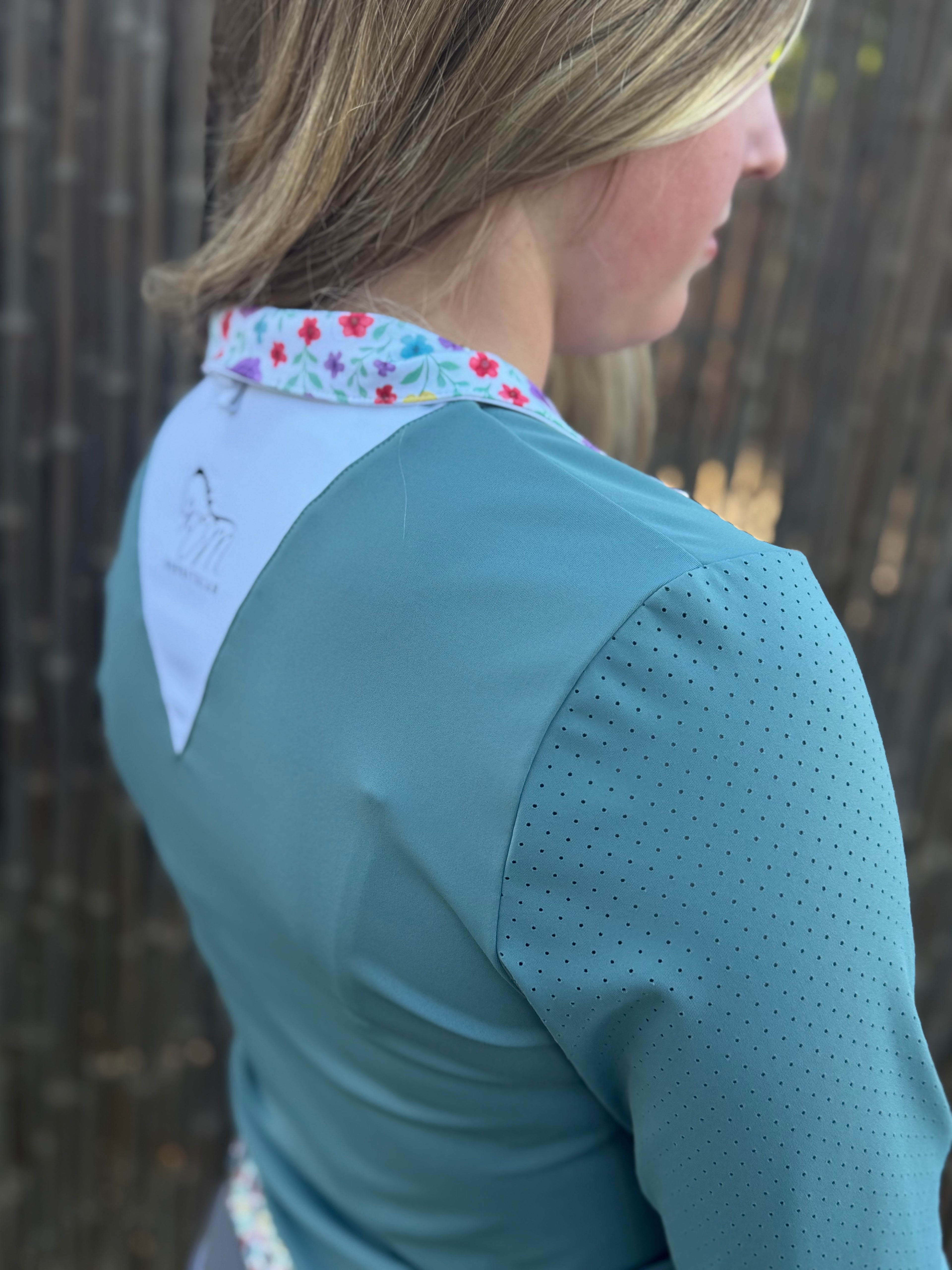 Pre order sage CM two tone long sleeve with floral logo in cuff and collar
