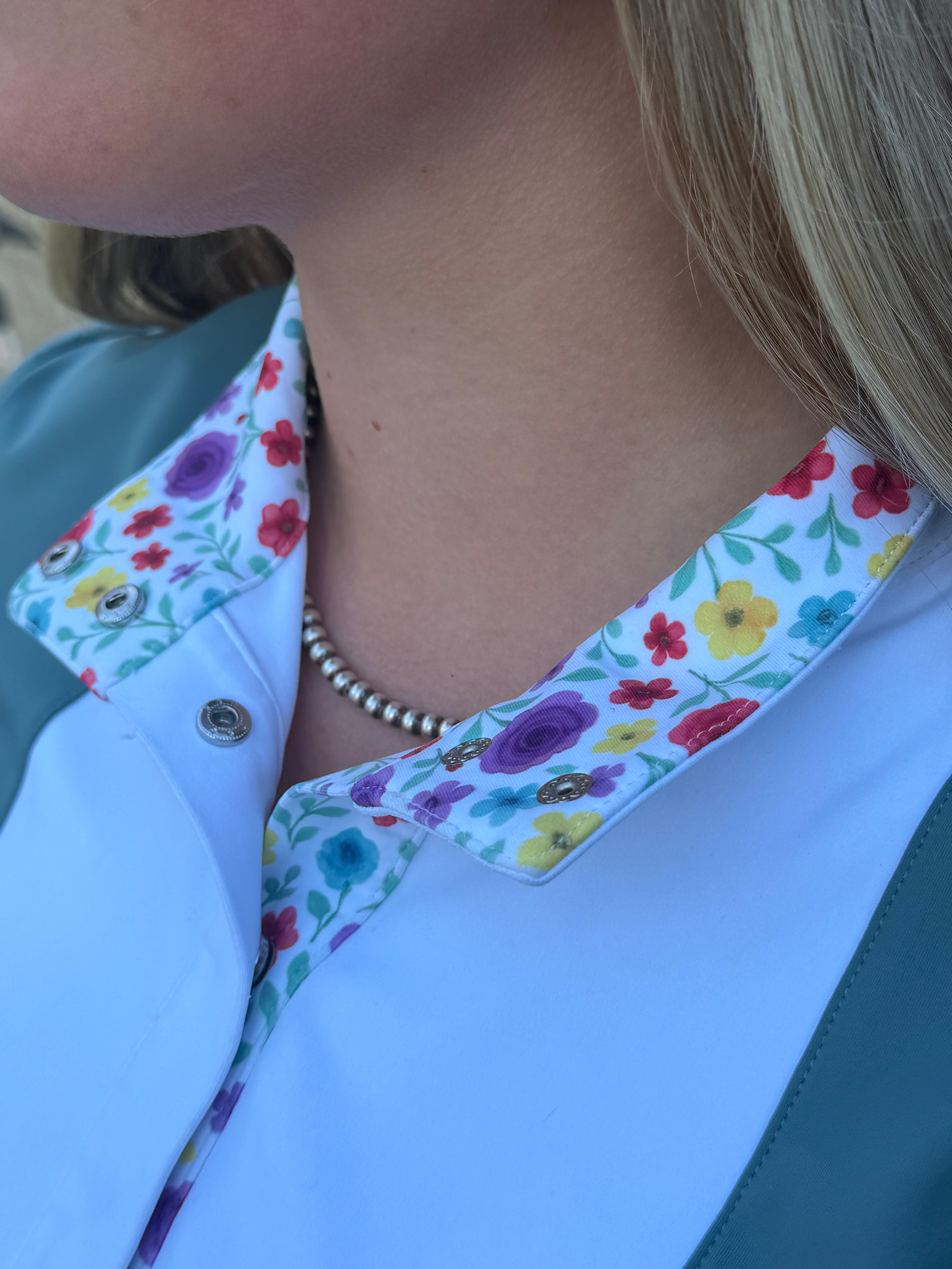 Pre order sage CM two tone long sleeve with floral logo in cuff and collar