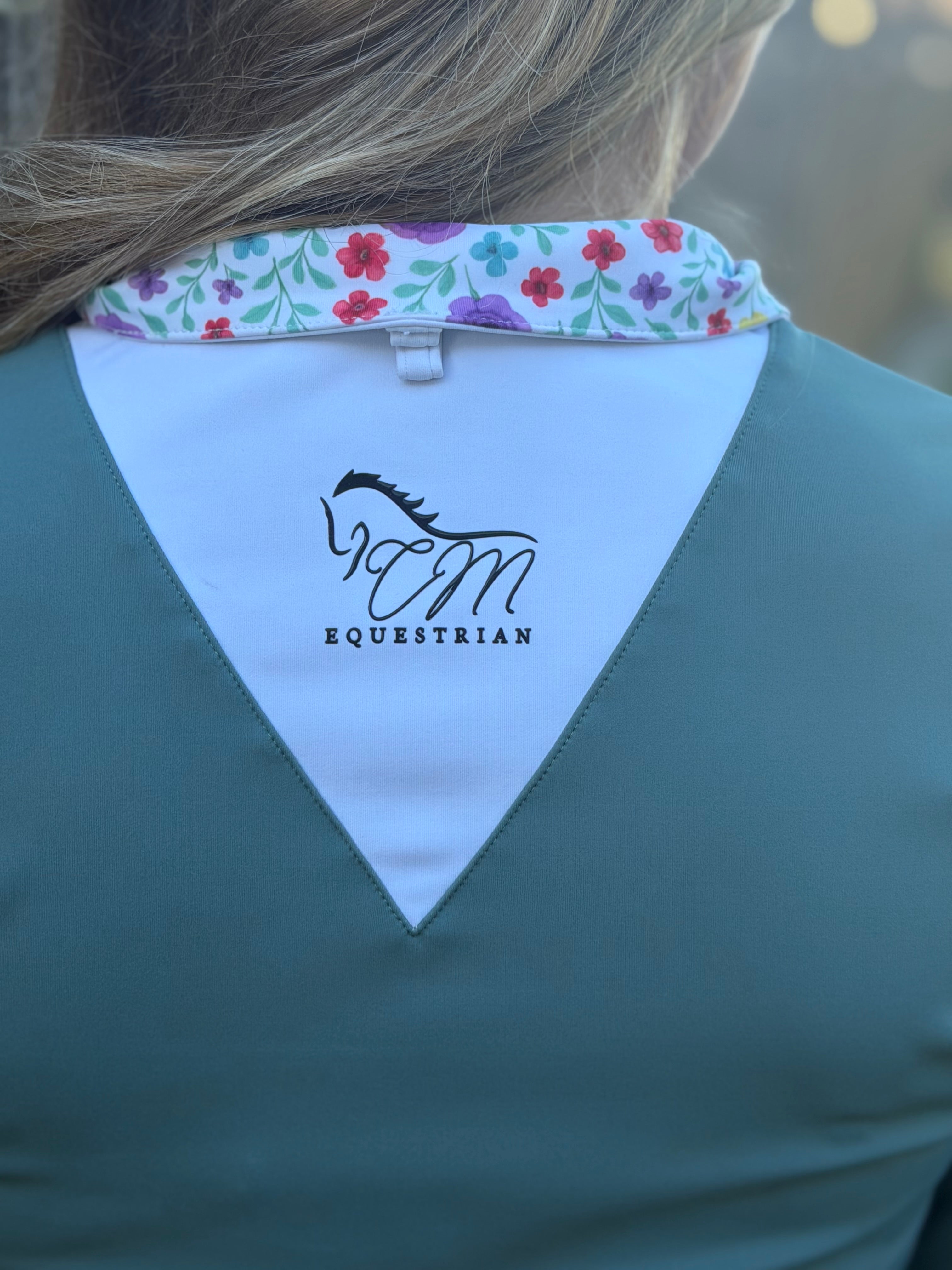 Pre order sage CM two tone long sleeve with floral logo in cuff and collar