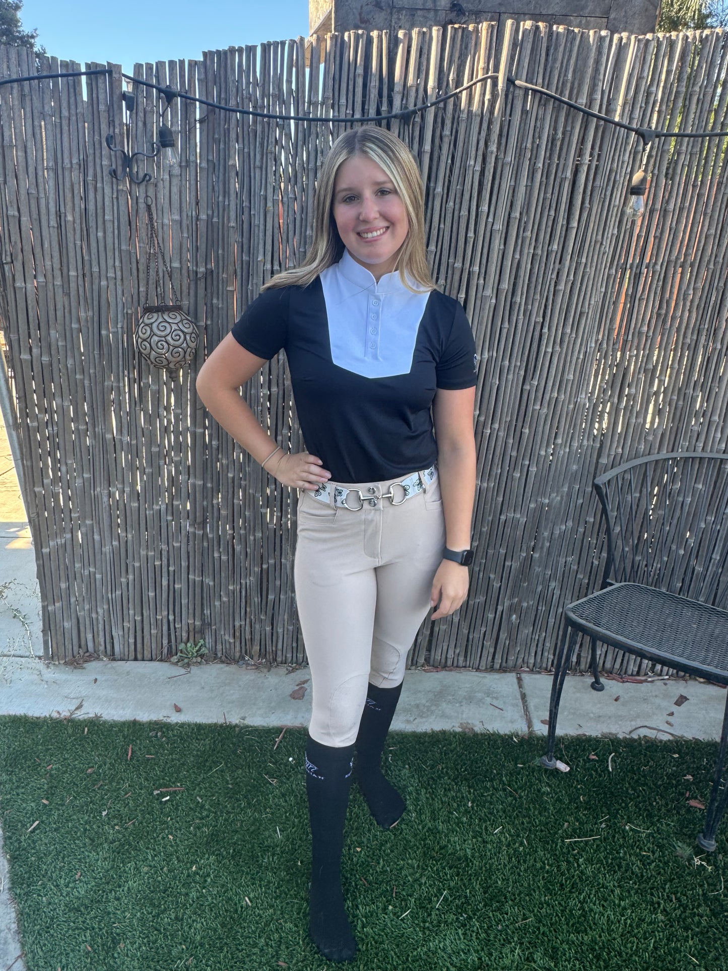 Cm Tan Knee Equestrian Button Breeches with CM logo
