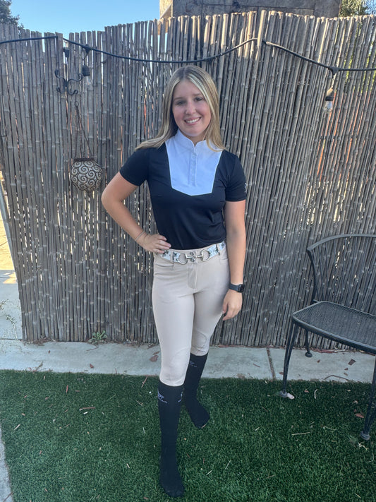 Cm Tan Knee Equestrian Button Breeches with CM logo