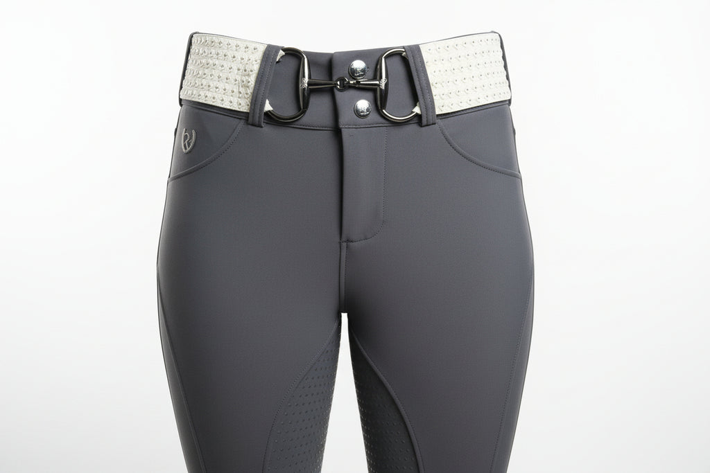 Cream texture with sparkle 2” equestrian black gun metal Snaffel bit belt buckle and