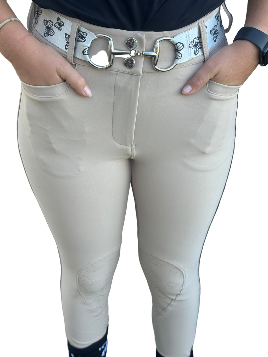 Cm Tan Knee Equestrian Button Breeches with CM logo