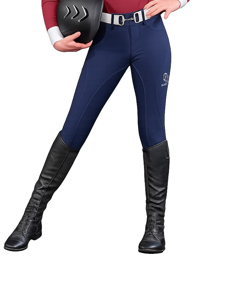 Navy Button up CM logo Breeches Women's Full Seat Riding Active Silicon Grip Horse Riding Equestrian Breeches