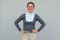 Dark Grey and white Equestrian two tone long sleeve show shirt with logo on sleeve