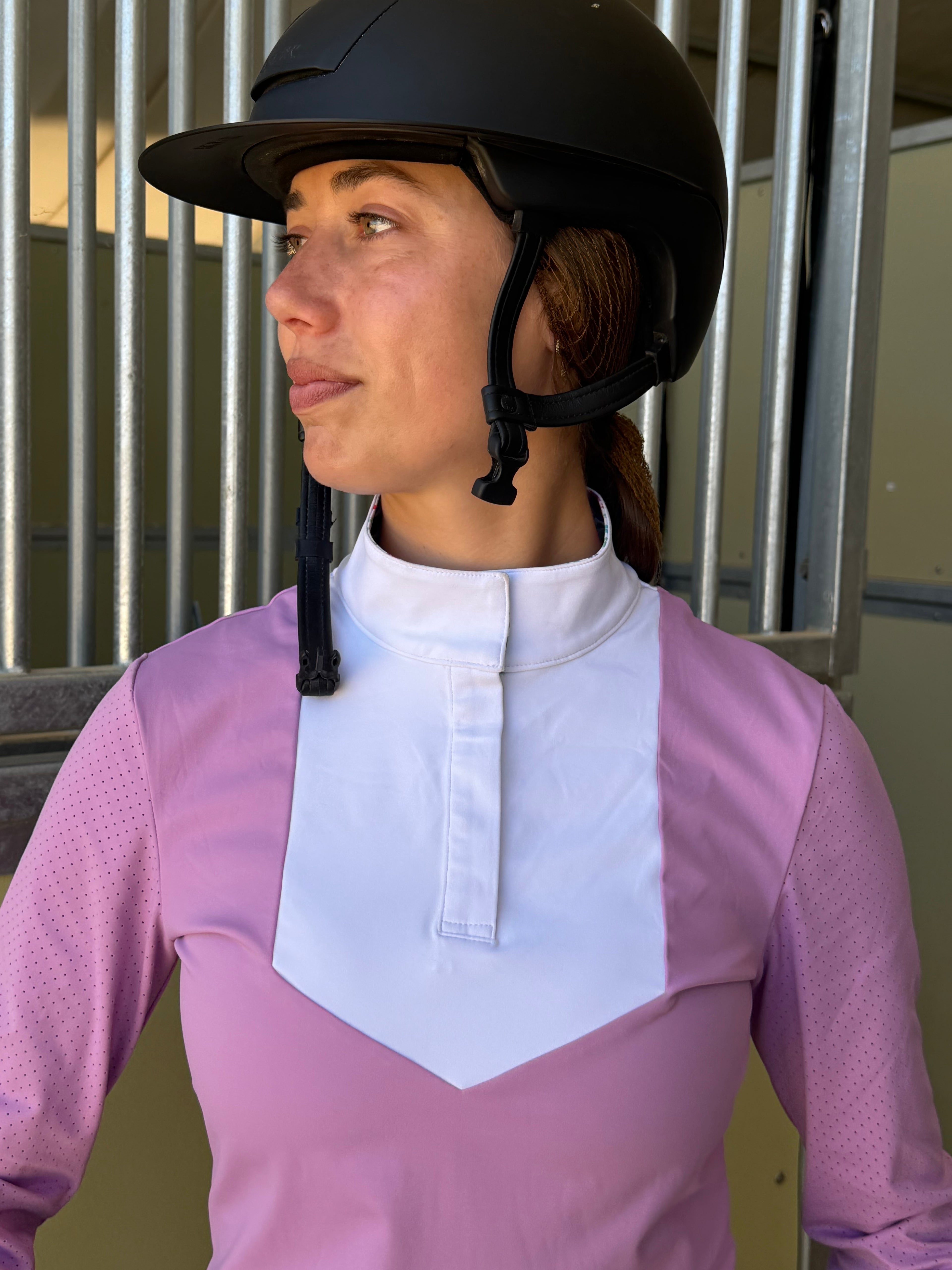 Pre order lavender CM two tone long sleeve with floral logo in cuff and collar