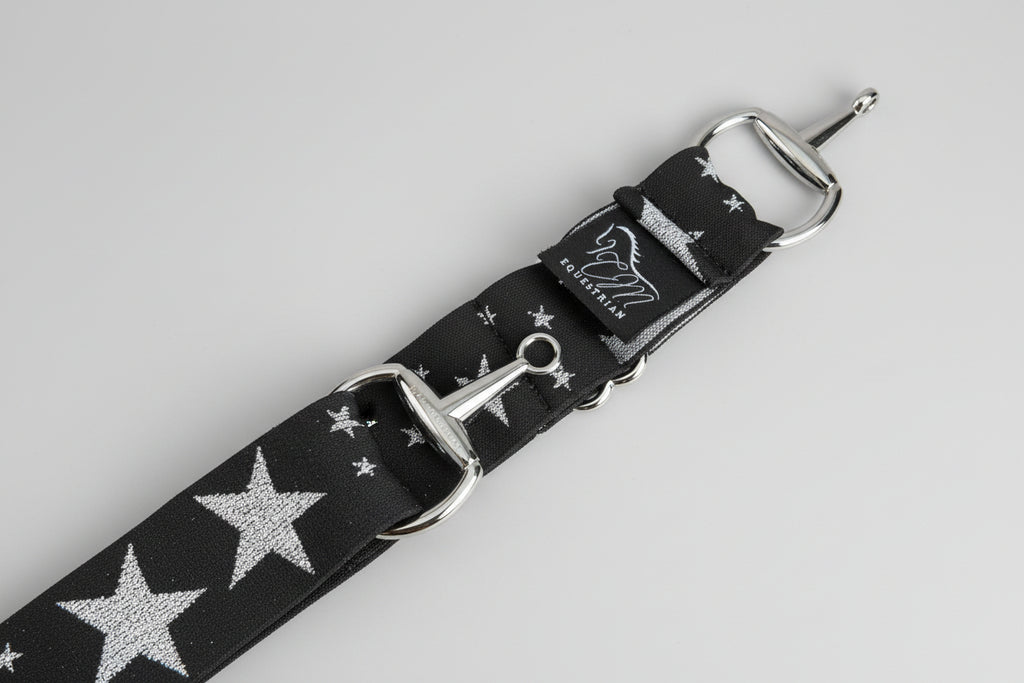 Star silver and black snaffle belt buckle with adjustable