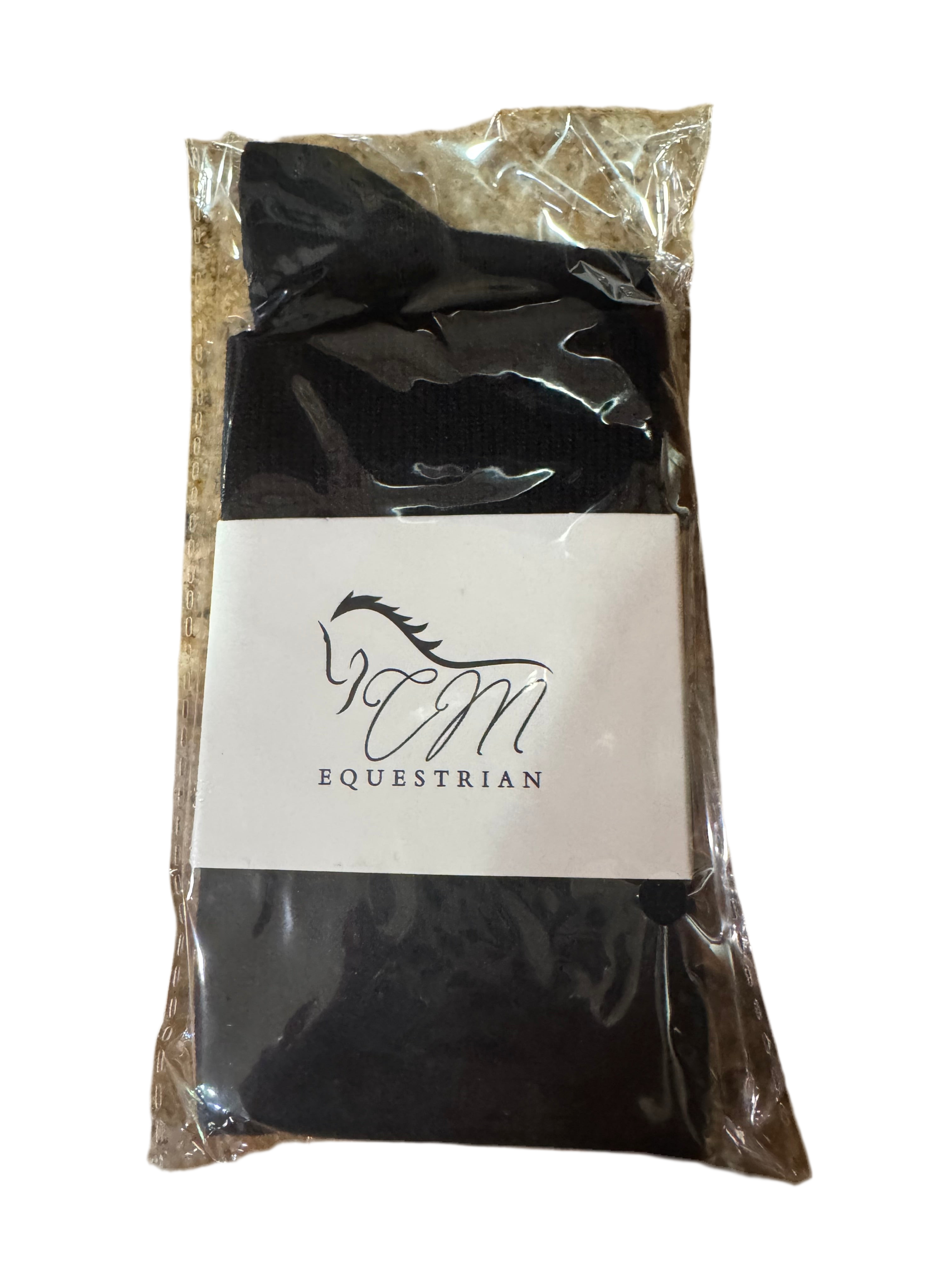 CM equestrian logo socks in black with White logo on the side.