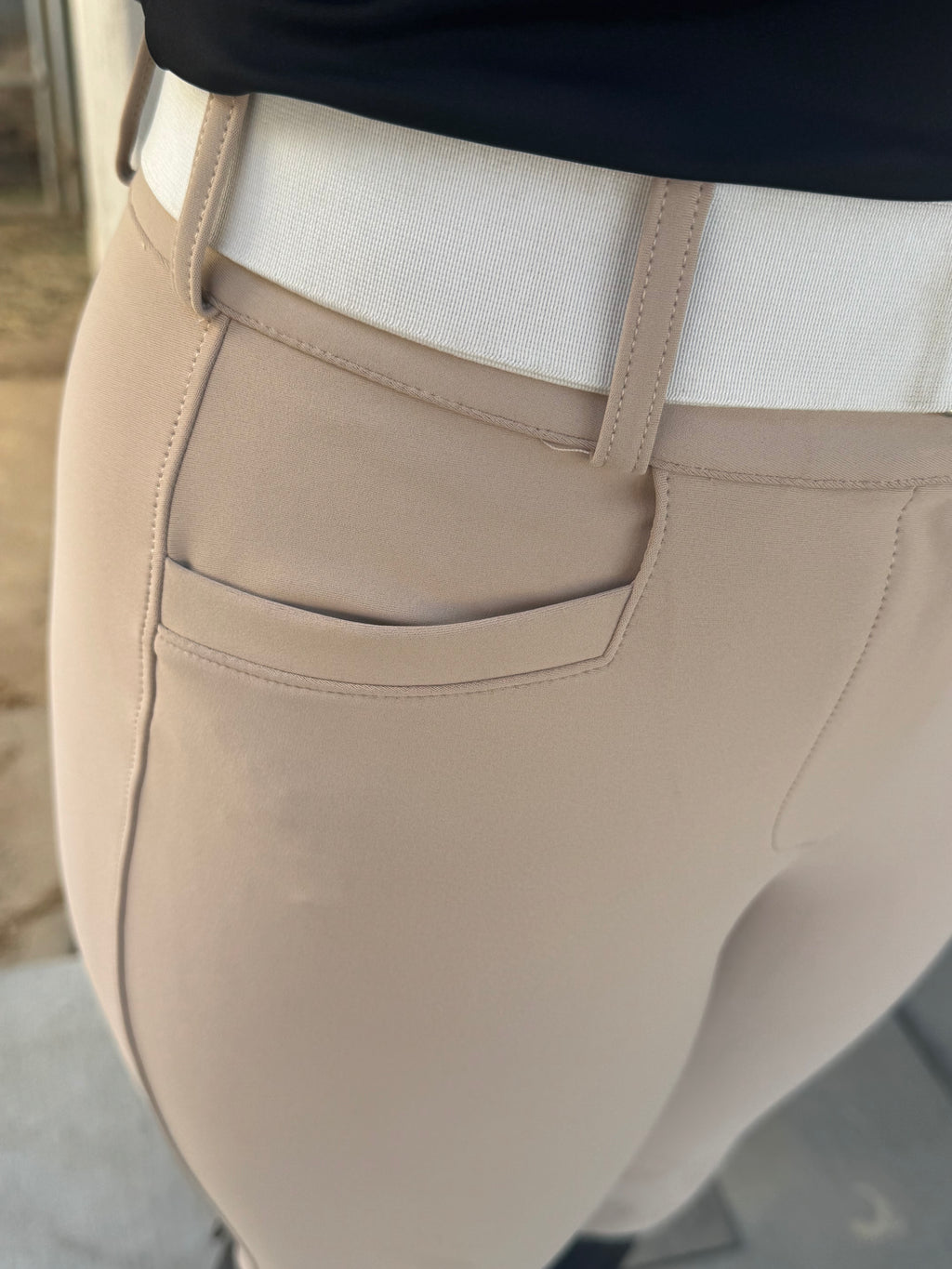 Cm Tan Knee Equestrian Button Breeches with CM logo