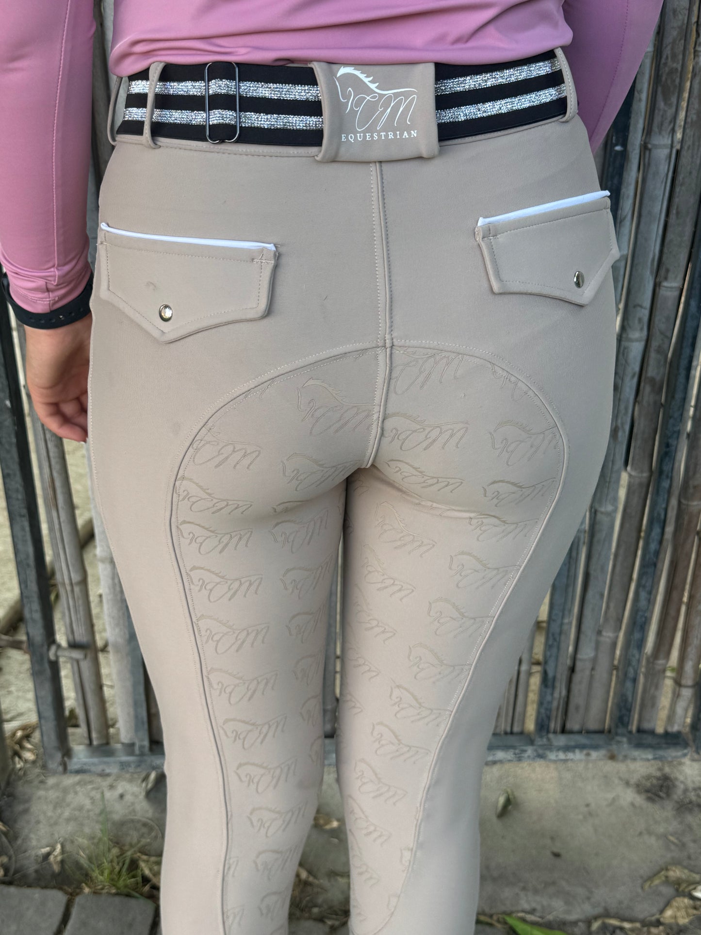 Cm equestrian Button Breeches tan logo full bottomed