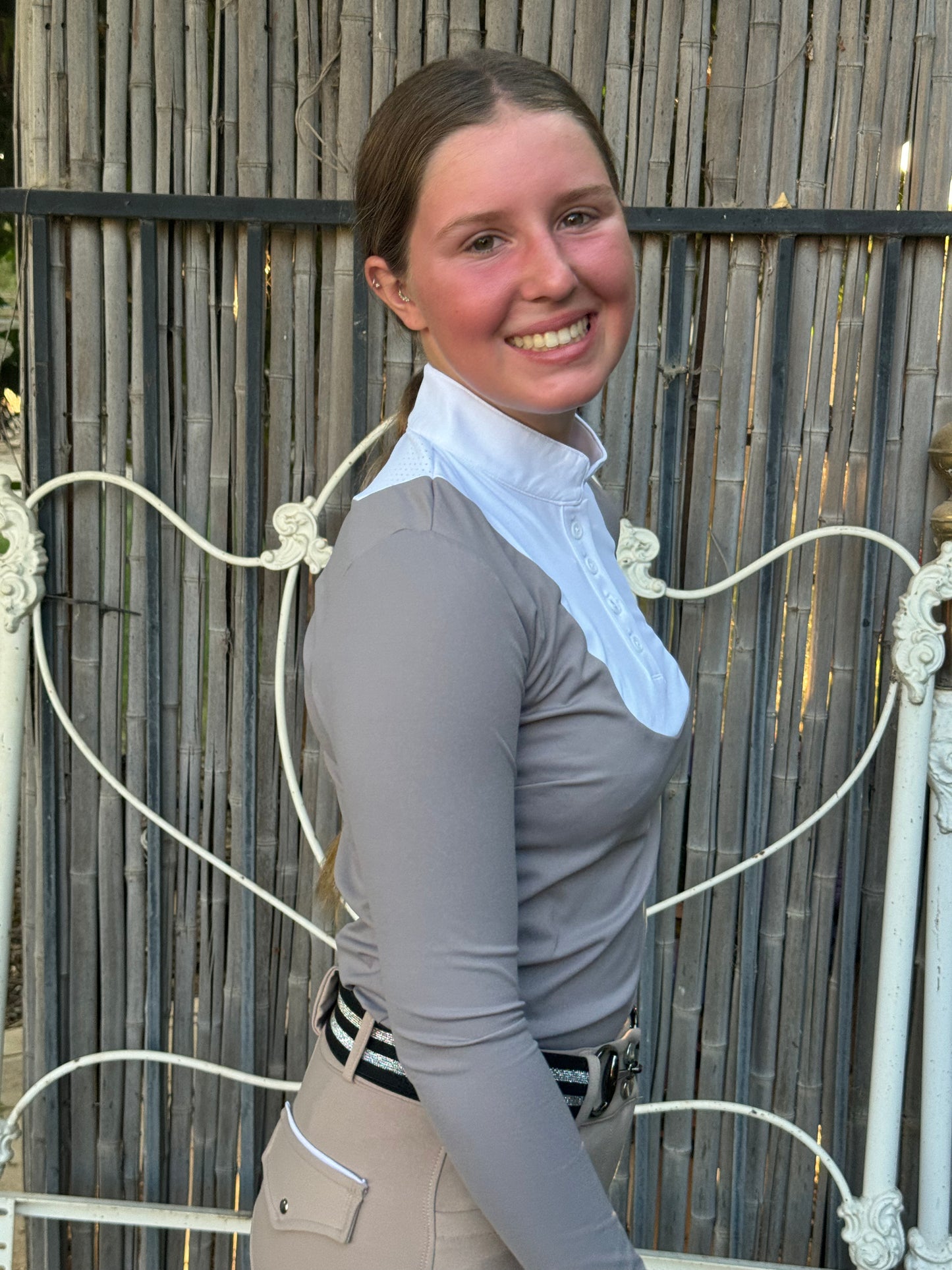 Equestrian light grey and white two tone long sleeve show shirt