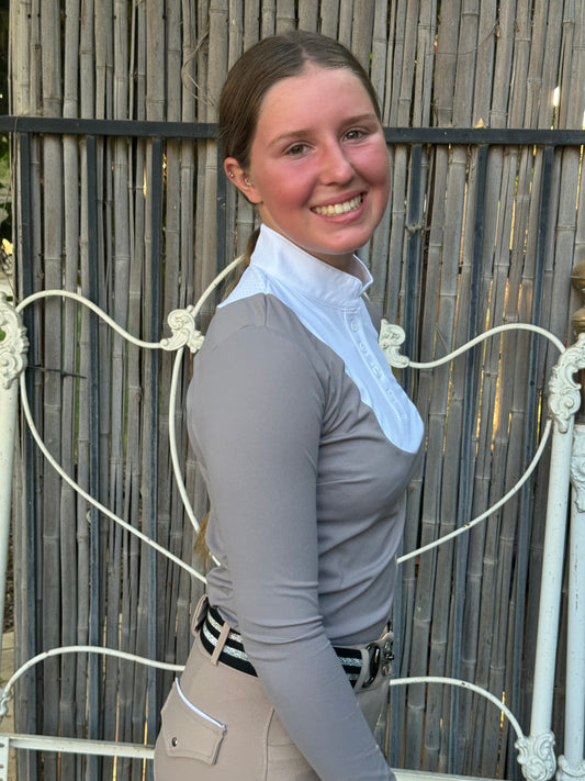 Equestrian light grey and white two tone long sleeve show shirt