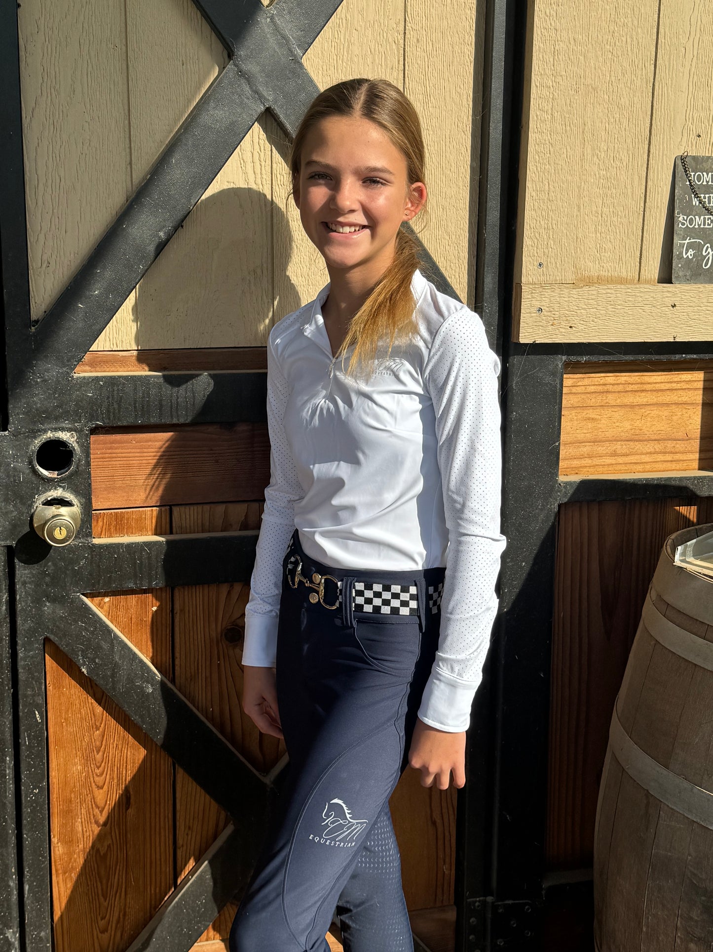 Equestrian Fancy cuff two tone long sleeve light Blue and white show shirt