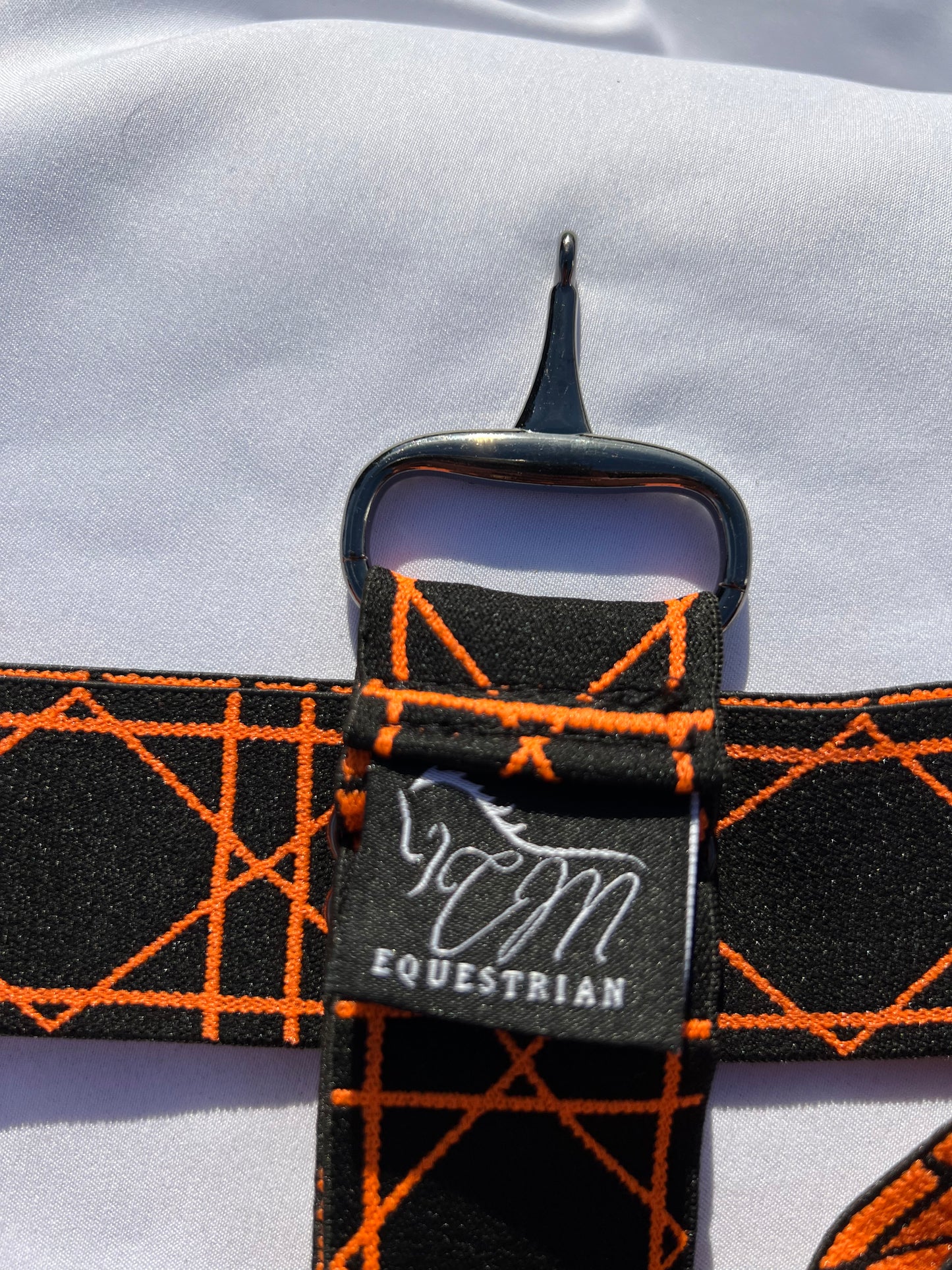 Snaffle Bit Riding Belt 1.5” Orange Adjustable with gun metal bit and black rhinestone crystals