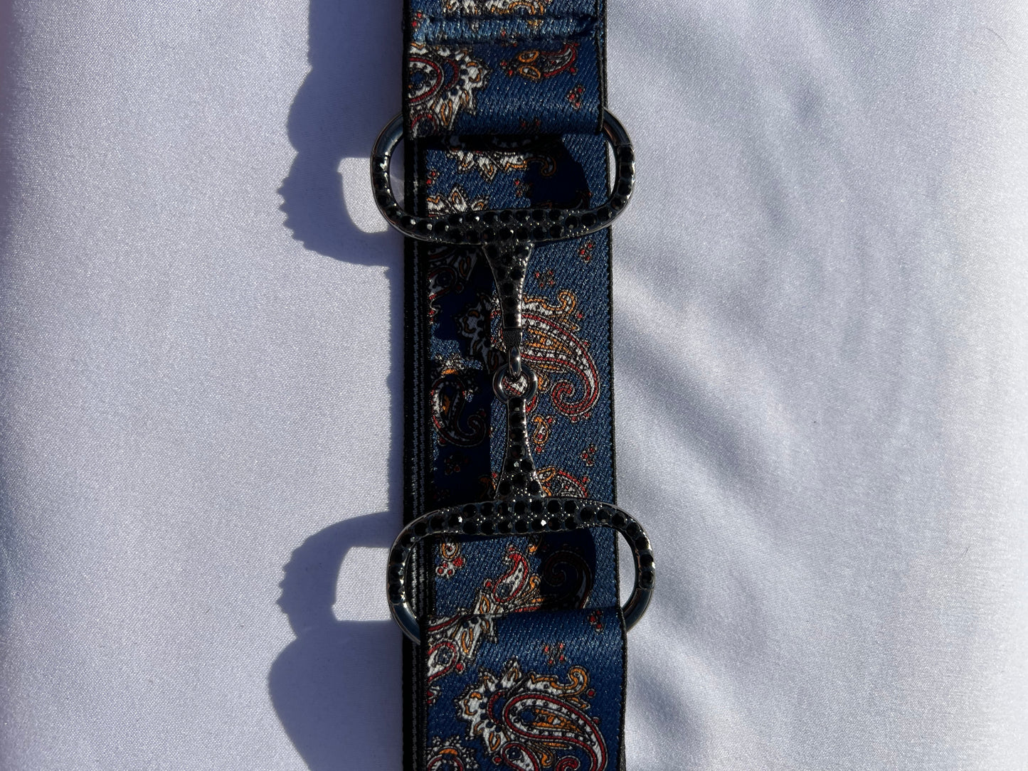 Snaffle Bit Riding Belt 1.5” Paisley Adjustable with gun metal bit and black rhinestone crystals