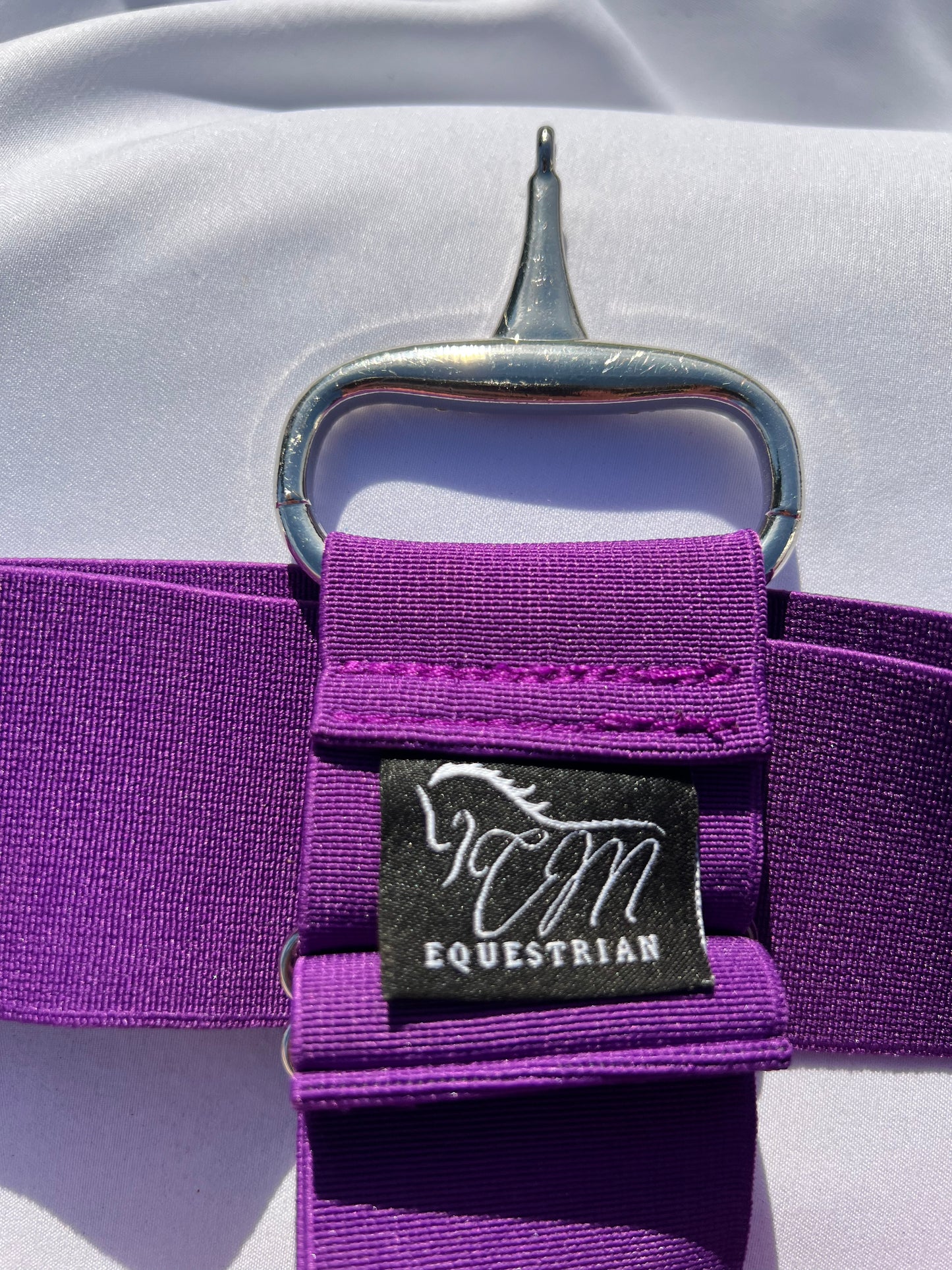 2” Purple Adjustable Snaffle Bit Riding Belt with silver metal bit and clear rhinestone CZ crystals