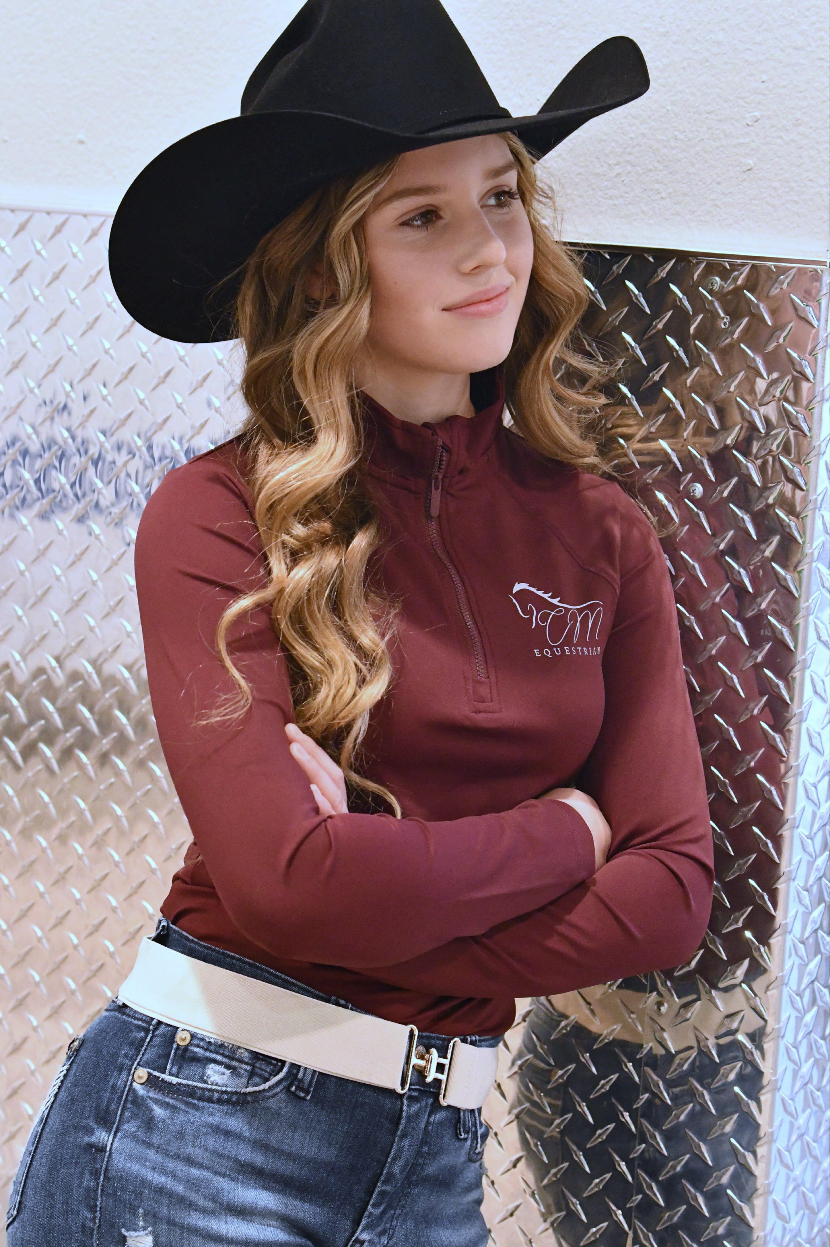 Women Equestrian, long sleeve base shirt with CM logo on chest