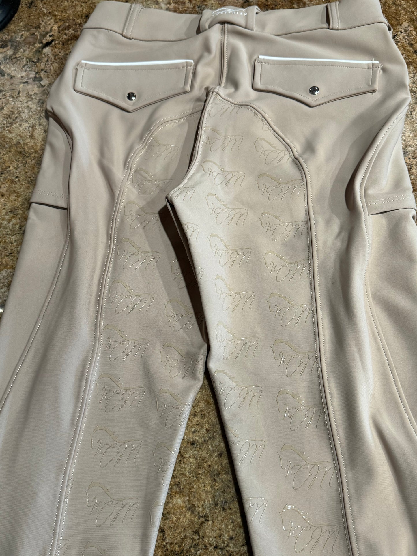 Cm equestrian Button Breeches tan logo full bottomed