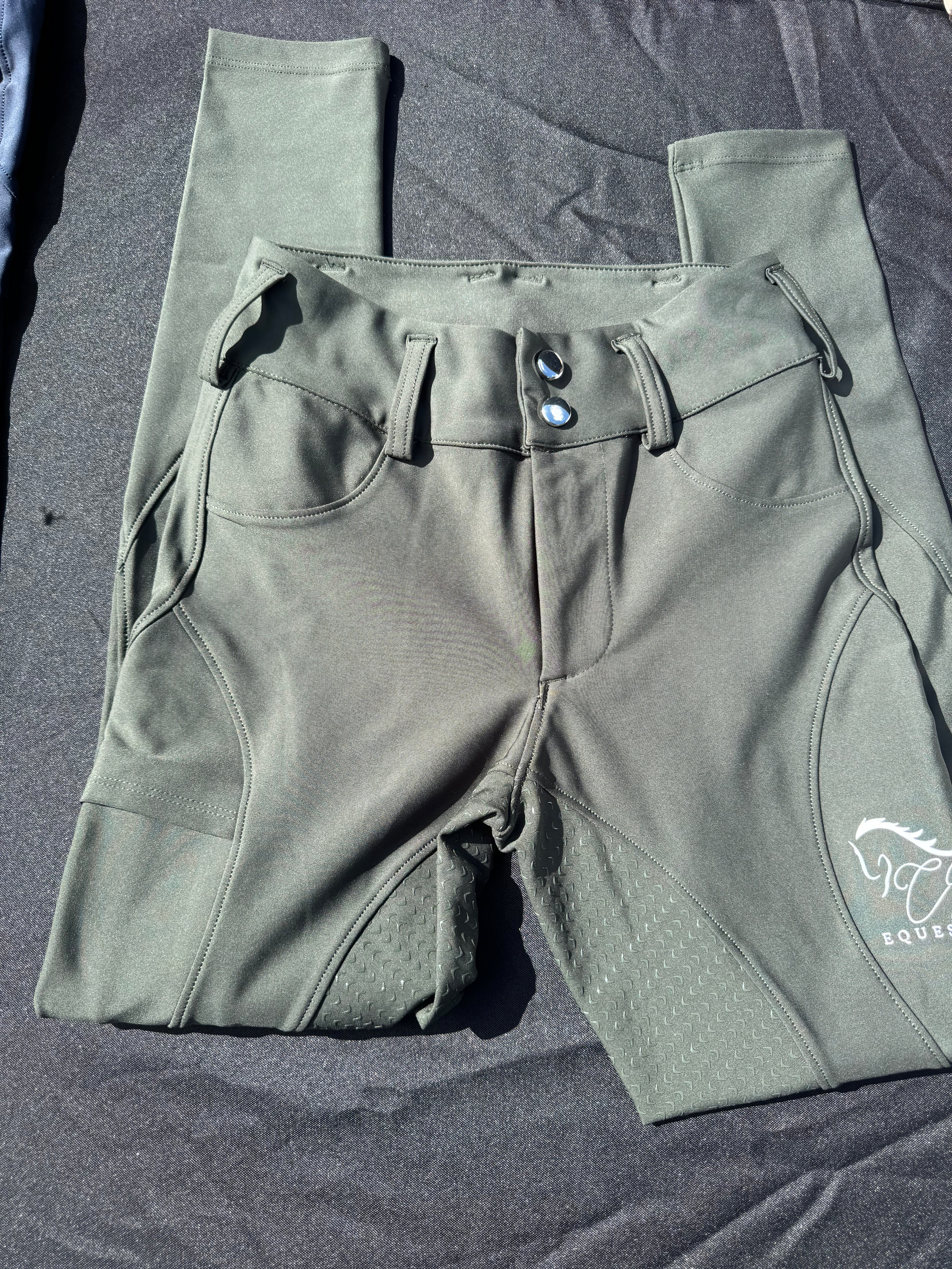 Green Button up Breeches Amy Green full bottomed logo CM pocket