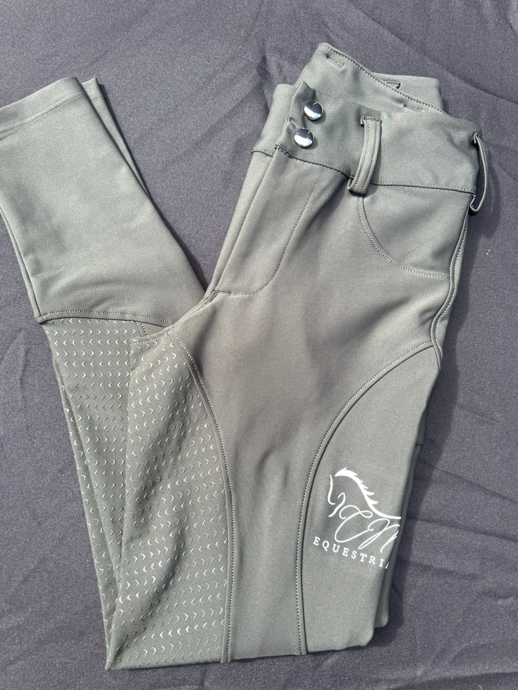 Green Button up Breeches Amy Green full bottomed logo CM pocket