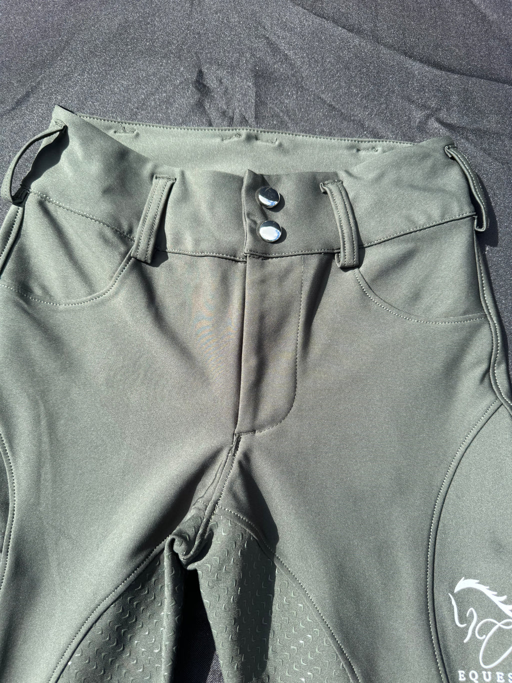 Green Button up Breeches Amy Green full bottomed logo CM pocket