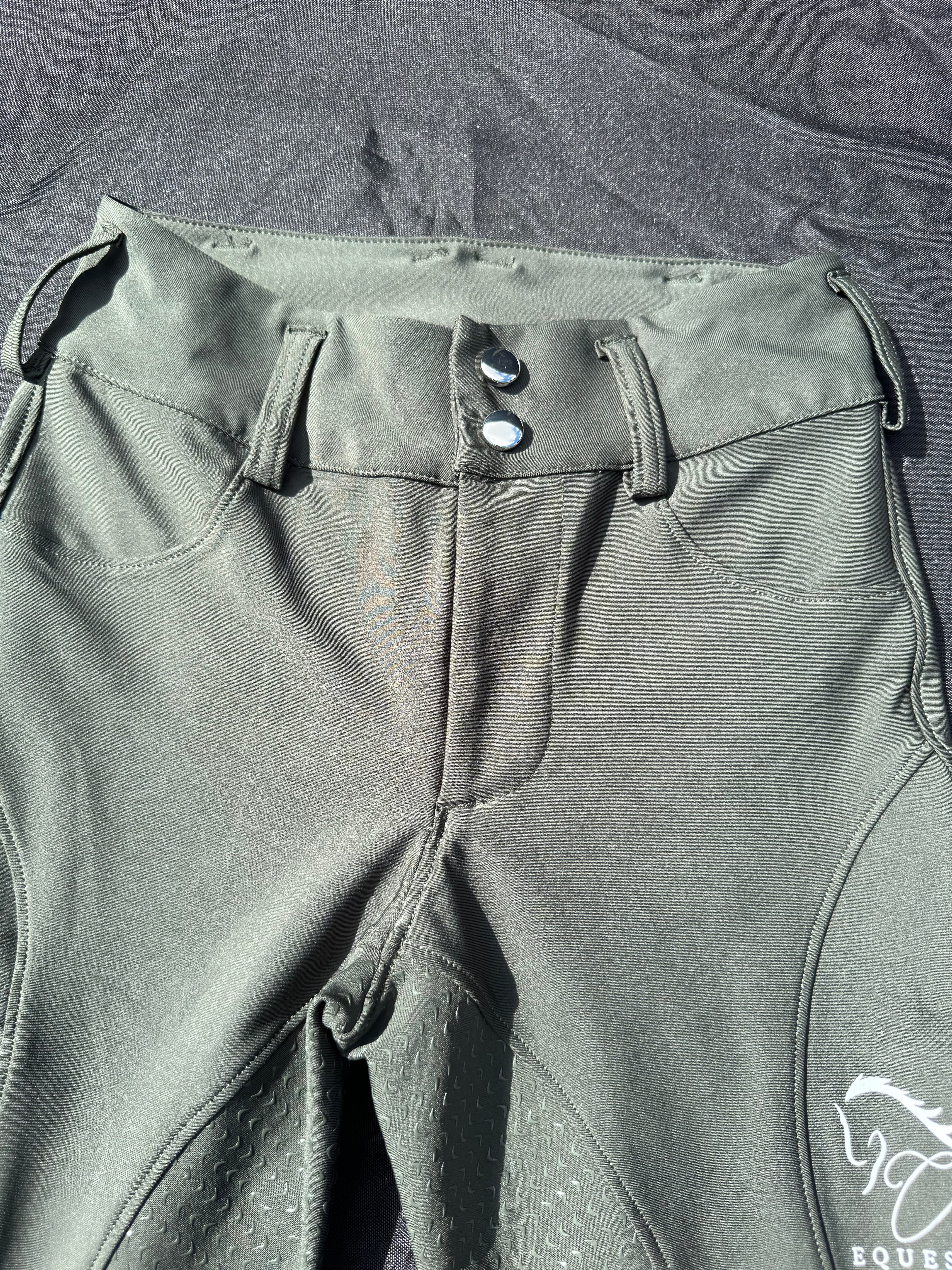 Green Button up Breeches Amy Green full bottomed logo CM pocket
