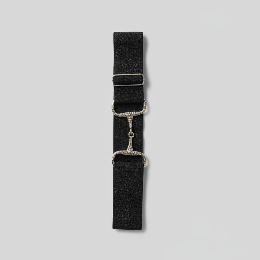 Black bling gold Snaffle. bit 1.5” belt buckle one size fits all