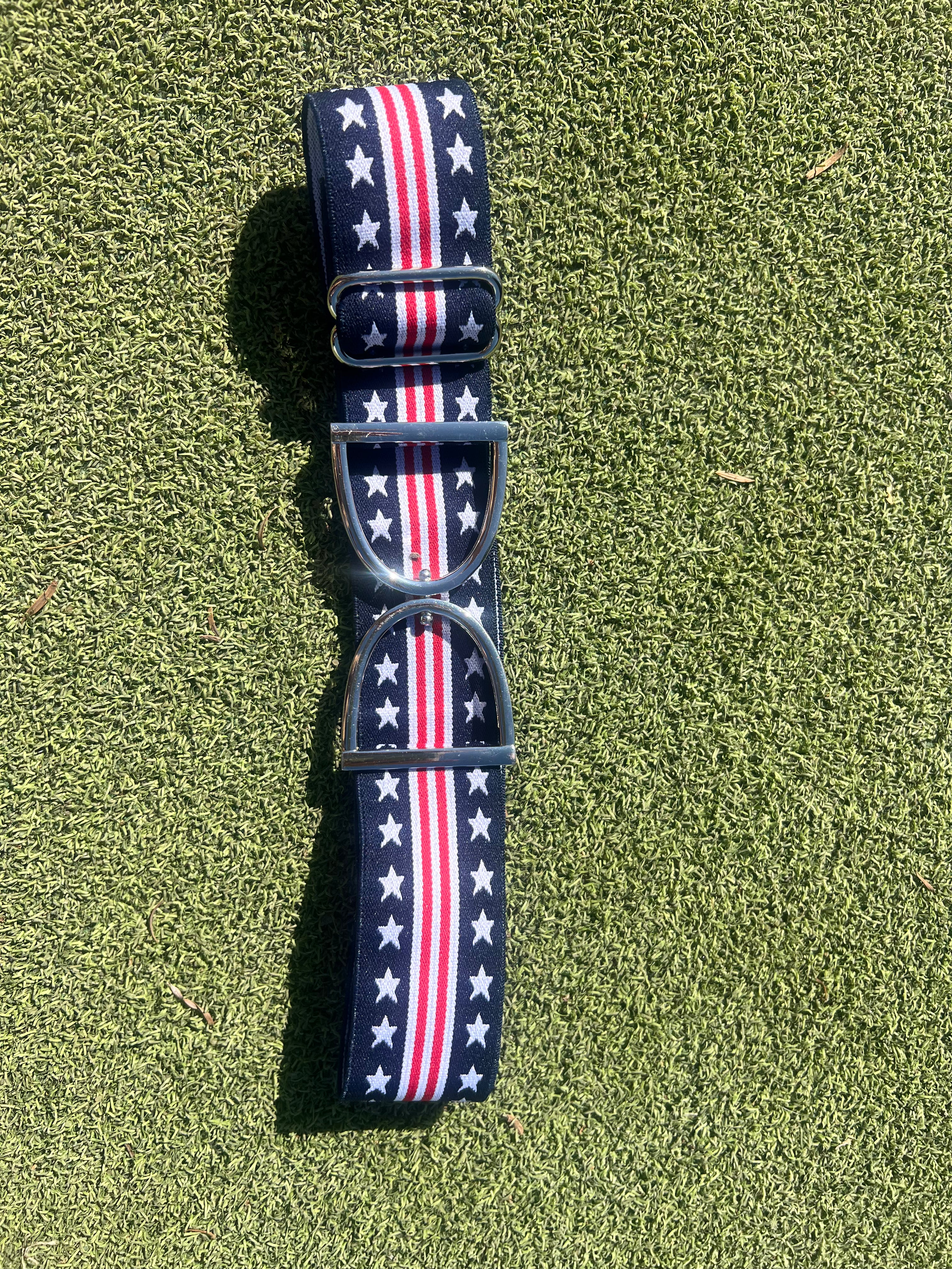 Stirrup belt buckle with America flag adjustable ￼